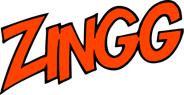 The image shows a graphic with text that reads "ZINGG" prominently at the top center against an orange background transitioning to black towards the bottom right corner of the frame.