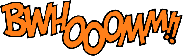 The image shows a cartoon of an explosion with text that reads "BOOM BOOMS" above it.