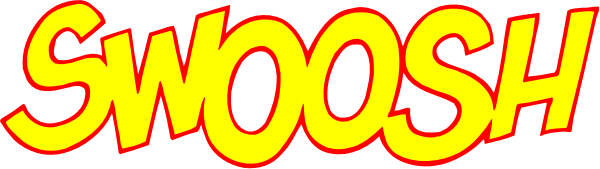 The text "SWOOSH" with a red outline on an otherwise plain background is shown.