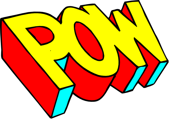 The image shows a comic book styled text that reads "POW!" with an explosion effect around it on what appears to be a black background.