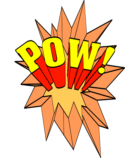 The image shows a comic book explosion with text that reads "POW!"