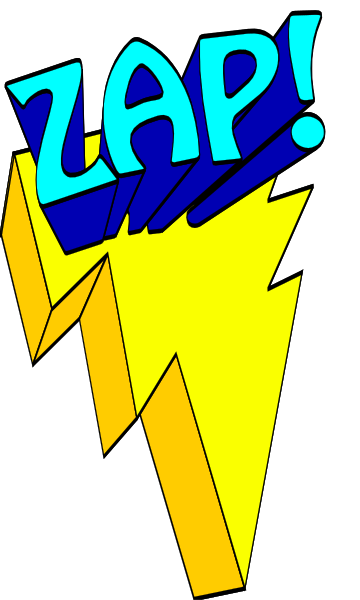 The image shows a comic book panel with an exclamation mark above it that says "ZAP!"