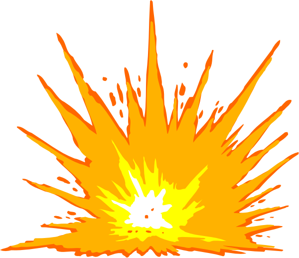 The image shows a pixelated explosion with bright orange flames against a dark background.
