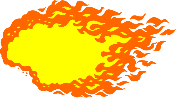 The image shows a fiery explosion with flames emanating from two points on either side of what appears to be an object in between them; there is no text present within this small clip-art illustration, and it does not depict any people, animals or specific actions taking place beyond the implied forceful impact causing bystanders.