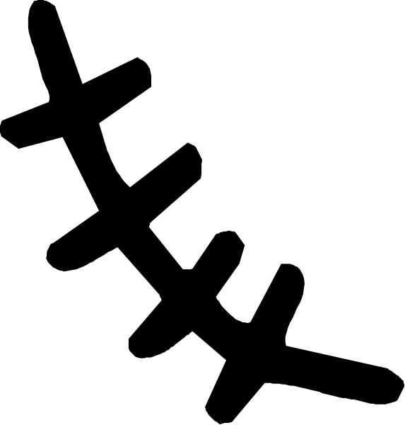 The black and white photo shows a simple line drawing of three vertical lines with varying lengths against an empty background.