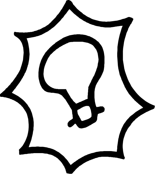 The black and white logo features a light bulb with an exclamation mark above it on top of what appears to be a speech bubble shape.