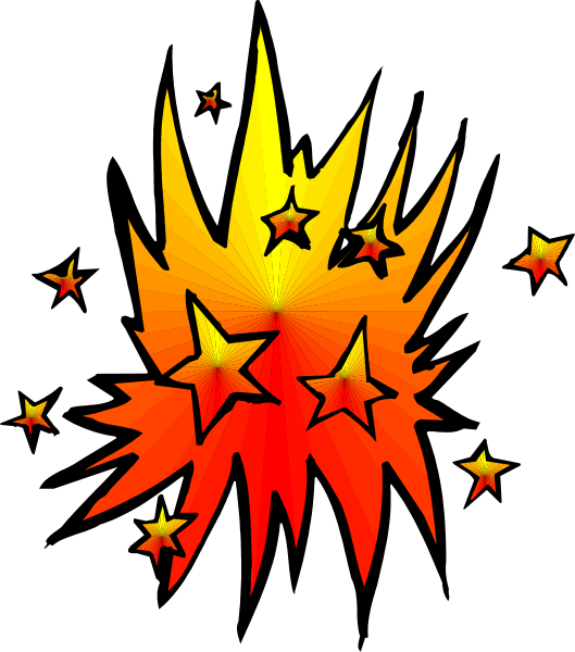 The image shows a colorful explosion with stars around it against a black background.