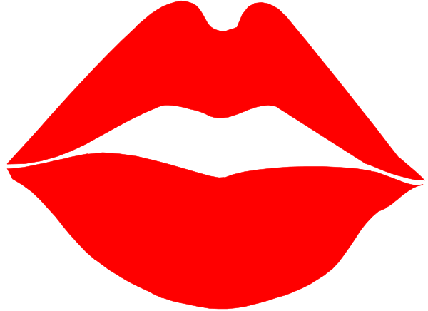 The image shows a red lipstick kiss mark with two lips on either side of it against a black background.