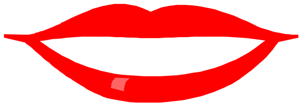 The image shows a red lipstick drawing with white teeth inside it against a gray background.