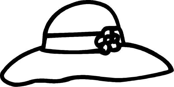 The black and white illustration shows a woman's hat with sunglasses on top of it placed next to what appears to be an umbrella handle in front of her face; she is wearing earrings, has dark hair styled upwards, and there seems to be some sort of object or figure behind the hat.
