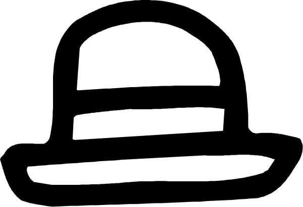 The black and white silhouette of a hat with an egg on top next to a sun symbol.