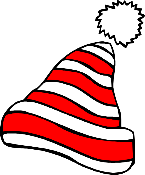 The image shows a cartoon of Santa Claus's hat with red trim on top against a black background.