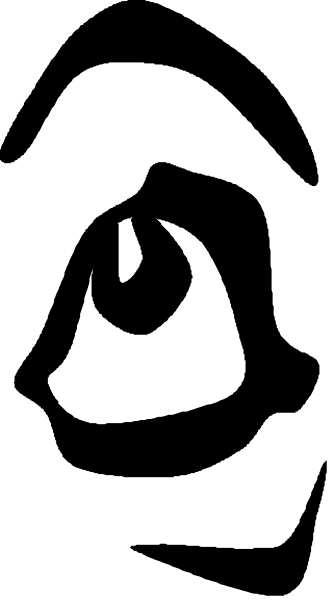 The image shows a black and white photo of an animal with its head poking out from behind what appears to be another object in front of it; there is no text present within this small clip-art image, which focuses on capturing just one moment between these two objects without any additional context or setting.