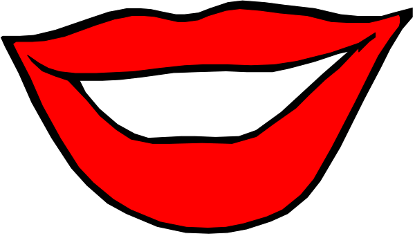 The image shows a red smiley face with white teeth on it against a gray background.