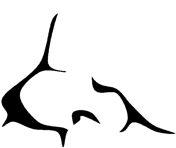 The image shows a black silhouette of an object that resembles a stylized letter 'S' with two curved lines on either side forming its shape against a white background.