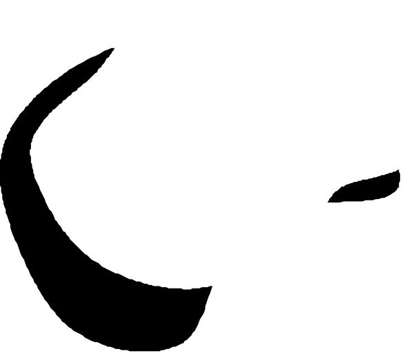 The image shows a simple black and white line drawing of an irregularly shaped object that resembles a cloud with two distinct areas connected by a thin bridge-like structure in between them; it is set against a plain background, which does not provide any additional context or setting details.