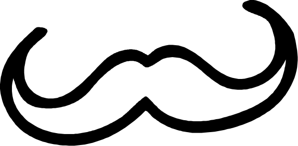 The image shows a black and white graphic with two mustaches on either side of what appears to be an abstract design resembling hair in between them; there is no text present within this clip-art image, which focuses solely on these elements without any additional context or setting provided.