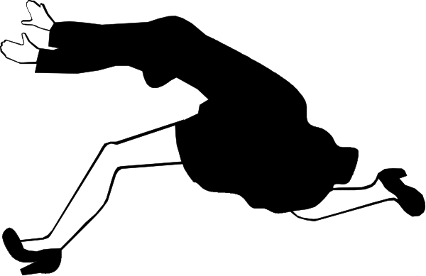 The black silhouette of a person running on an elliptical path with their arms outstretched against a white background. There is no text present in this image. This appears to be clip-art, which typically has simple shapes and lines without shading or color detailing the subject matter within it. It's not possible for me to provide more specific details about objects, people, animals, actions, setting etc., as there are none visible due to its simplicity in design.