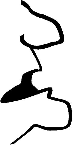 The image shows a black vertical line on an abstract background with horizontal stripes of varying shades from light to dark gray.