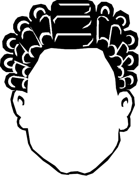 The black and white silhouette of a person's head with hair on top is shown against an indistinct background in this small clip-art image.