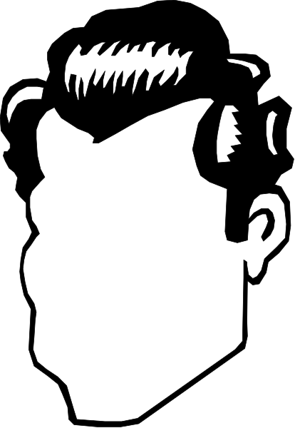 The black and white silhouette of a man's head with slicked back hair is shown against an abstract background in this clip-art image.