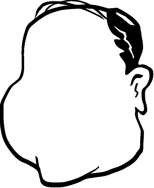The black and white silhouette of a person's face with an exaggeratedly large nose is shown against a dark background in this clip-art image.