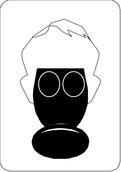 The image shows a black silhouette of an object with two eyes on it against different backgrounds that transition from light to dark gray in color.
