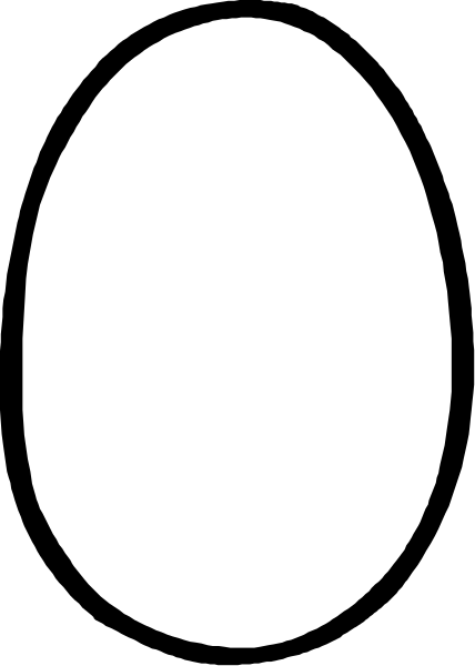 The image shows a simple black and white graphic of an egg with two lines crossing through it from left to right at different angles.