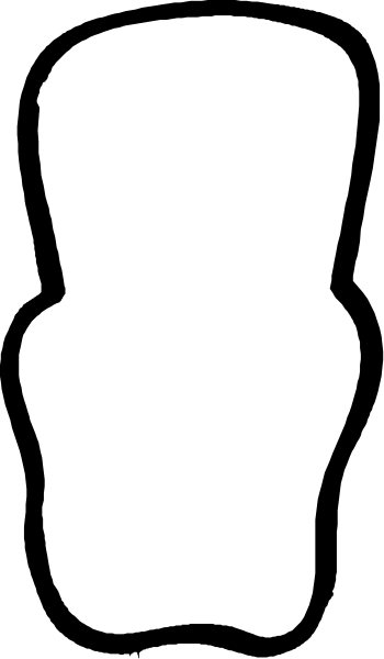 The image shows a black silhouette of an object on top of another similar but smaller object against a white background with no other discernible details provided in this description.