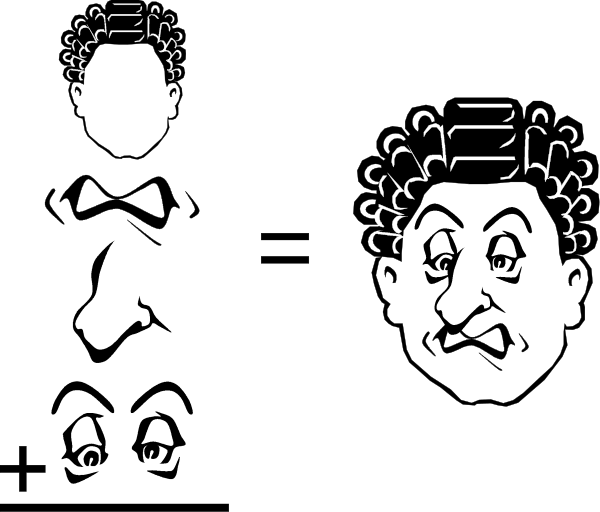 The black and white silhouette of a man with exaggerated facial features next to another figure that appears to be an animated character in a suit holding a cane.