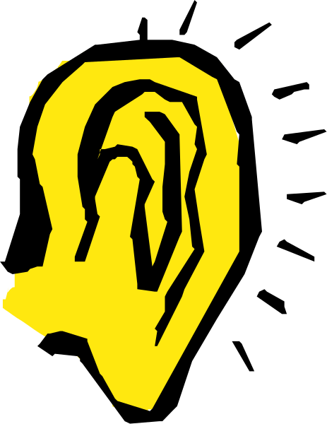 The image shows a black silhouette of an ear with yellow highlights against a dark background on the left side.