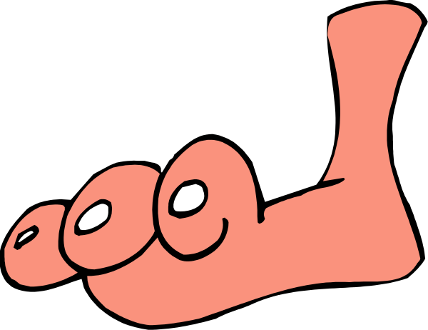The image shows a cartoon of two feet with toes pointing upwards against a black background.