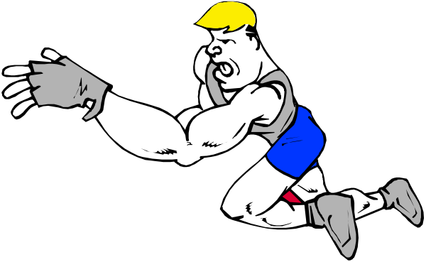 The black and white illustration shows a muscular man with blonde hair running towards an opponent who is also depicted as male but in silhouette form against a dark background.
