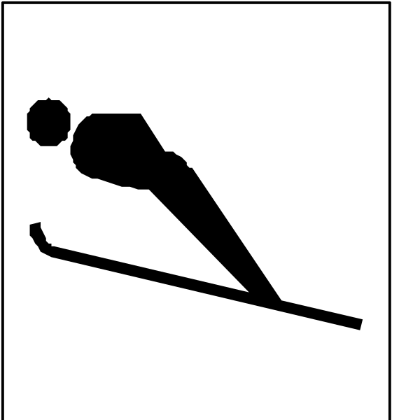 The black and white icon depicts a person skiing downhill with their arms outstretched for balance.