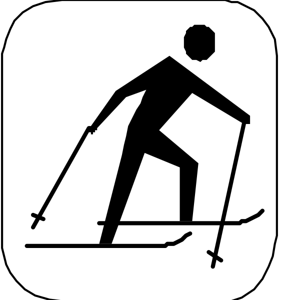 The image shows a black icon with white lines depicting three skis on top of each other against an uphill slope background, suggesting skiing activity in winter sports contexts such as downhill racing or freestyle skiing.