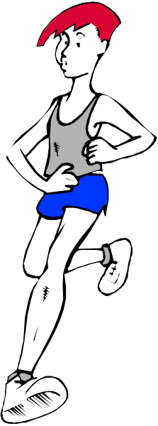 The black and white illustration shows a person running with their arms outstretched against an abstract background that resembles a cityscape at nighttime.