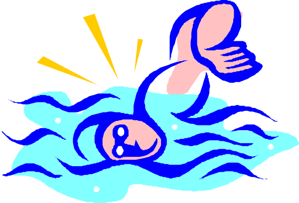 The image shows a cartoon of an animated character falling into water with bubbles around it while holding onto its hair to stay afloat.