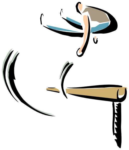 The black and white illustration shows a person swinging an axe at what appears to be another object with great force; there is no text present in this image.