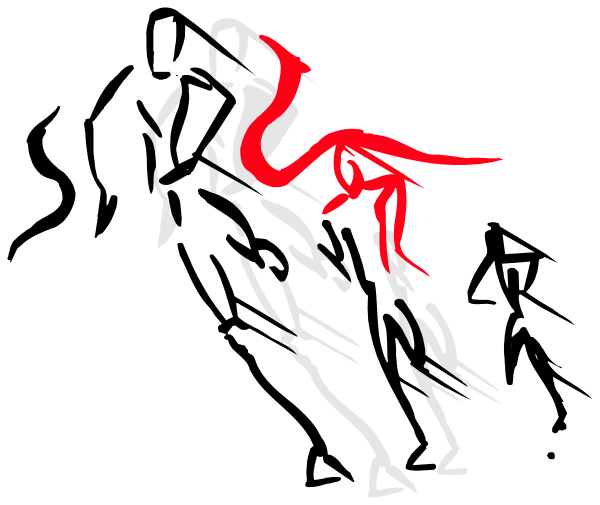 The black and white illustration shows a person riding on top of an animal with wings; both figures have red accents highlighting their features.