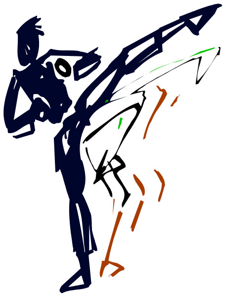 The image shows a black silhouette of an animated character performing martial arts moves against a white background with no additional context provided about location or other elements in the scene.
