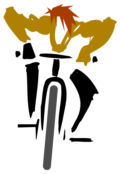 The image shows a black silhouette of an animated character with red hair on top of its head holding what appears to be a stick in one hand against a white background.