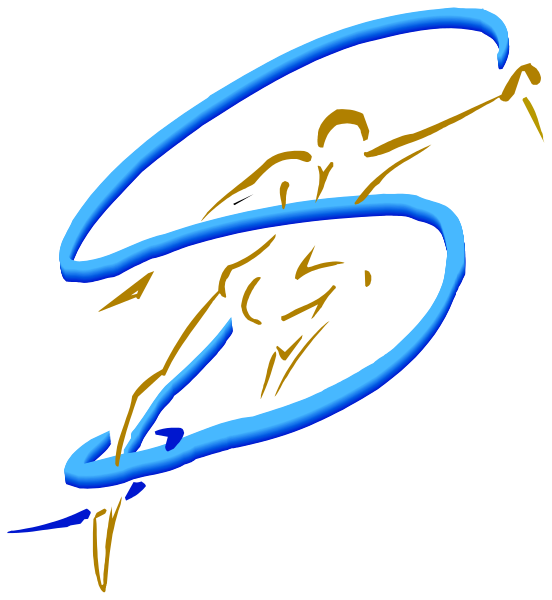 The image shows a stylized graphic of an athlete performing gymnastics on rings with text that reads "Sport" in blue cursive font above them.