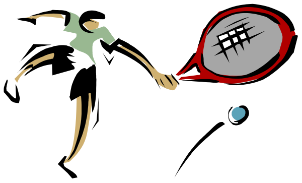 The image shows a cartoon of an animated tennis player hitting a ball with their racket while standing on top of what appears to be a moon surface in space.