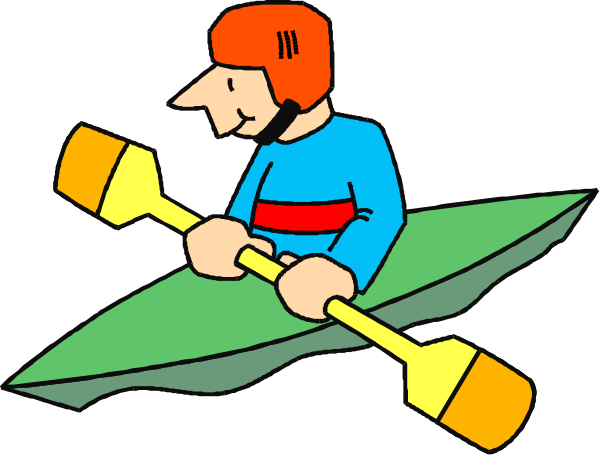 The cartoon shows a person on an oar boat with two paddles, wearing red shorts and holding them upright while sitting in front of him.