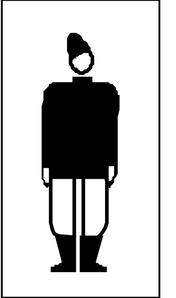 The image shows a black silhouette of an adult male figure standing against a white background with his arms at sides; to its right is another smaller square containing what appears to be a child's profile facing left, also in black on a light grey backdrop.