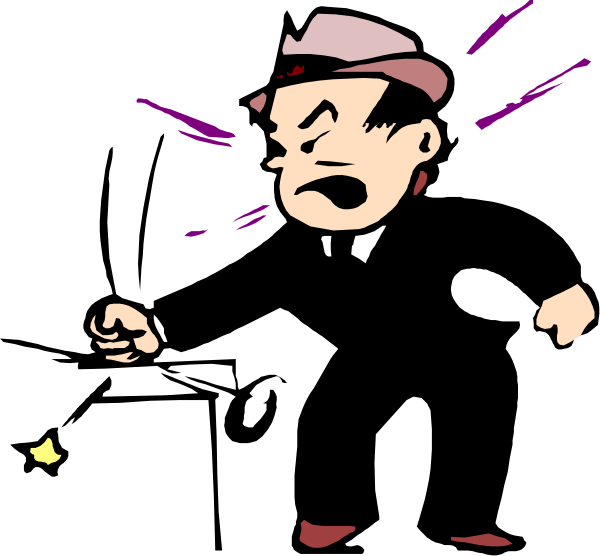 The image shows a cartoon of an animated character who appears to be male with exaggerated facial features such as large eyes and eyebrows, wearing a suit jacket without sleeves over his arms, holding what looks like a small object in one hand while gesturing towards it or someone off-frame with the other. He is standing against a dark background that suggests nighttime due to its darkness. The character's pose conveys motion as if he has just thrown something and turned around quickly after doing so.