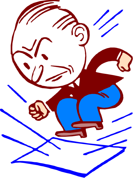 The image shows a cartoon of an animated character who appears to be running on top of what looks like paper with blue lines indicating motion blur.