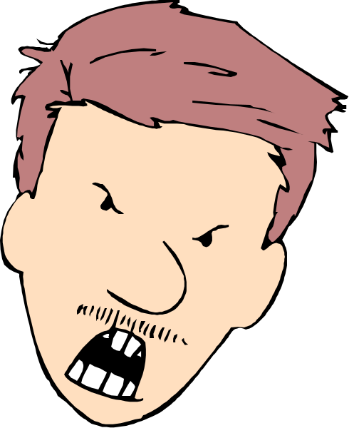 The image shows a cartoon of an animated character with exaggerated facial features such as large eyes and teeth bared, giving off a sense of anger or frustration.