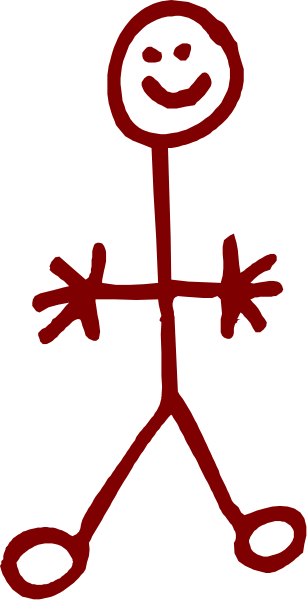 The image shows a simple line drawing of an anthropomorphic figure with arms outstretched against a plain background.