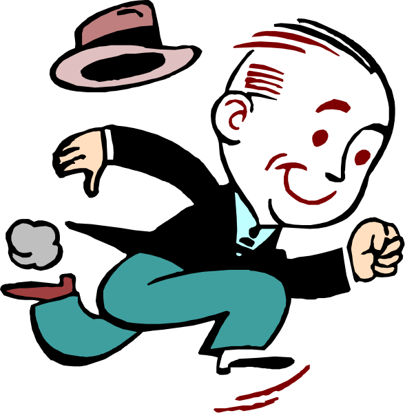 The images show a sequence of two cartoon characters: 1) A man running with his arms outstretched; 2) An animated character in mid-run looking back over shoulder while still moving forward, appearing to be chasing after something else that is not visible within this image set. Both are depicted against black backgrounds and have a simple line drawing style typical of clip art illustrations. The characters do not interact with each other or their environment; they appear as separate entities in the same frame for comparison purposes rather than depicting an ongoing action sequence between them.